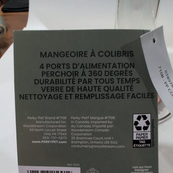 Perky-Pet Hummingbird 12 Oz. Copper/Glass  Nectar Feeder 4 Feeding Ports New - Picture 5 of 6